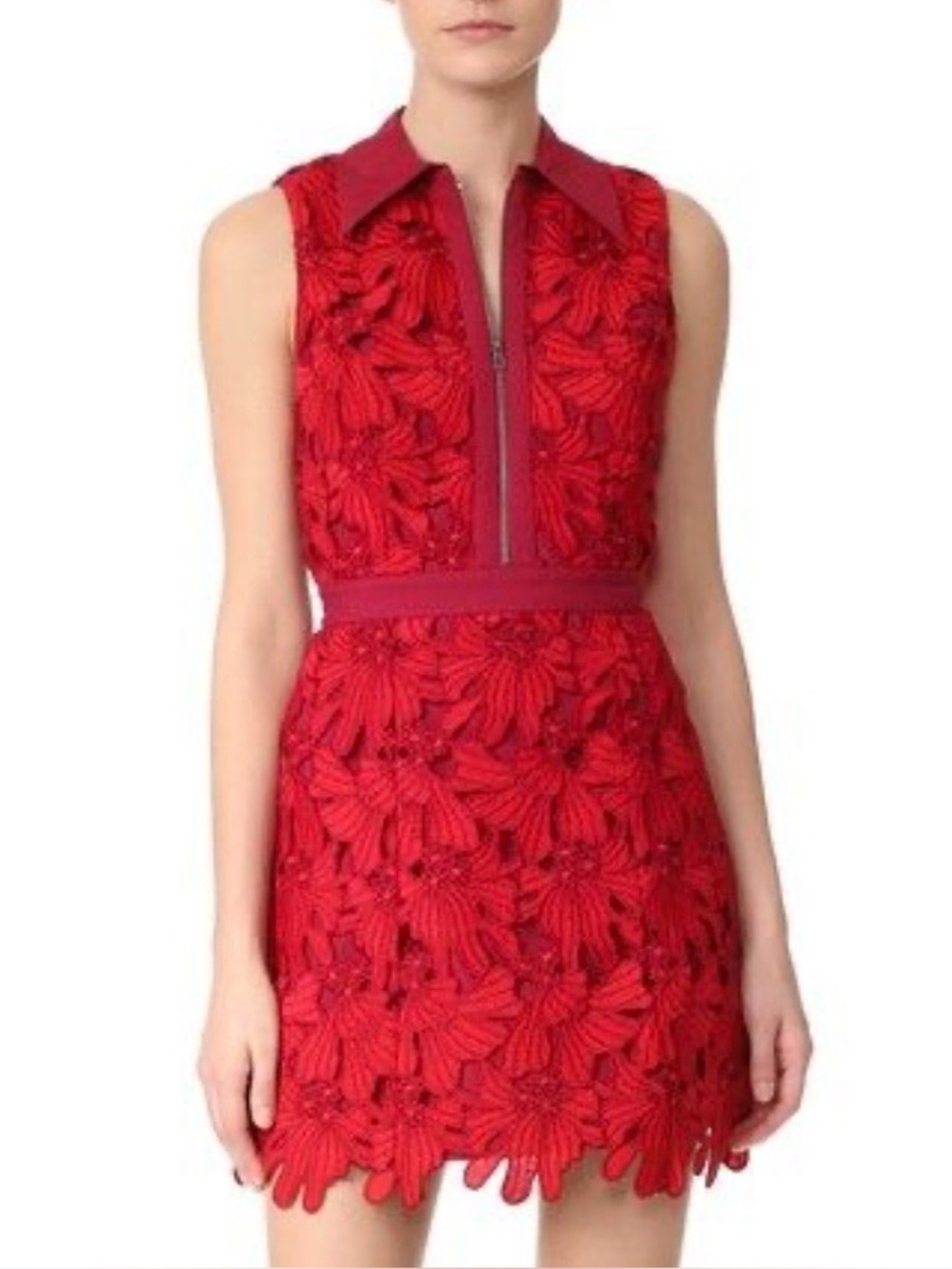 ALICE + OLIVIA Ellis Guipure Lace Sleeveless Dress - Size 4 -  Red